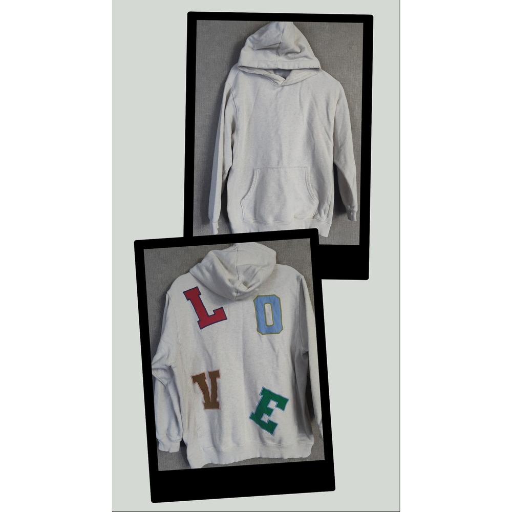 Aerie LOVE Patch Hoodie Sweatshirt Cream XS Varsity Letter Back Graphic